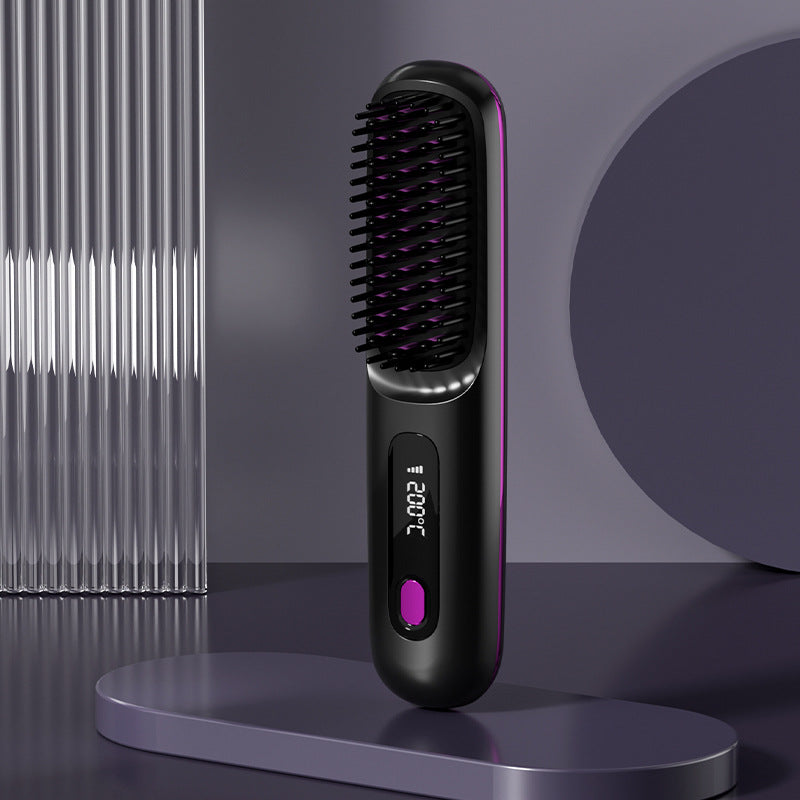 1 Straight Hair Comb Wireless Hair Straightener Brush Hair Fast Heating Portable Hot Curler USB Charging